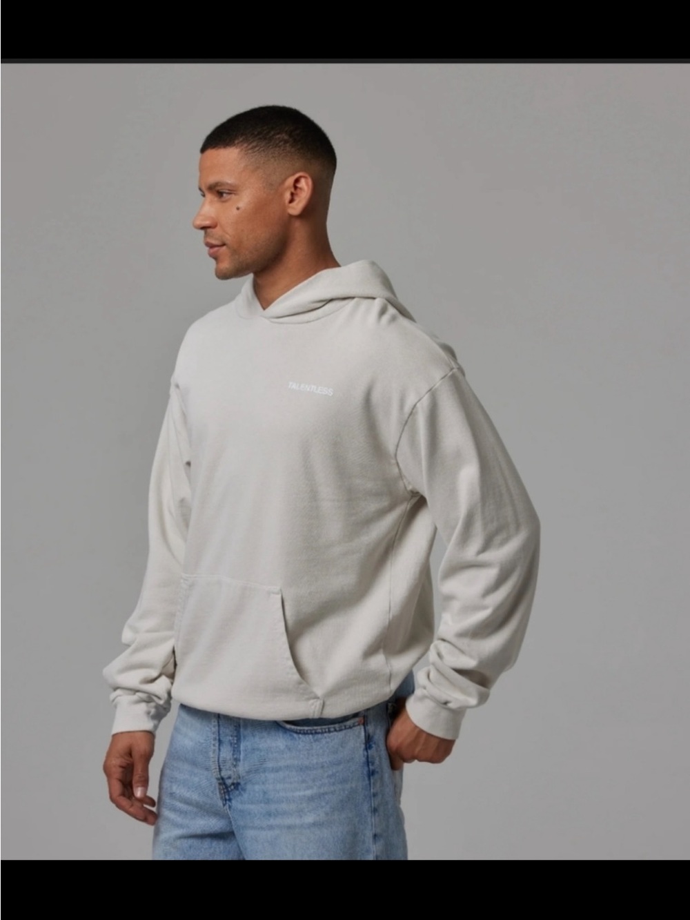 TALENTLESS Cream Hooded Sweatshirt UNISEX SIZE: LARGE GENTLY WORN